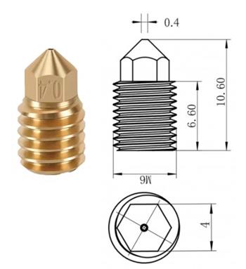 Bambu Lab mosazná tryska 0,4mm, P1S, P1P, X1, X1C, X1E