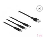 Delock USB Charging Cable 3 in 1 for Lightning™ / Micro USB / USB Type-C™ 1 m black