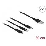 Delock USB Charging Cable 3 in 1 for Lightning™ / Micro USB / USB Type-C™ 30 cm black