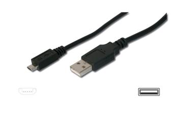 Digitus USB connection cable, USB A - Micro USB B 1.80m, CU, AWG28, 2x shielded, M/M, UL, black BL