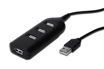 Digitus USB Hub, 4 Port, USB 2.0, Bus Powered, 4 X USB A/F AT Connected Cable w/oPowerSupply