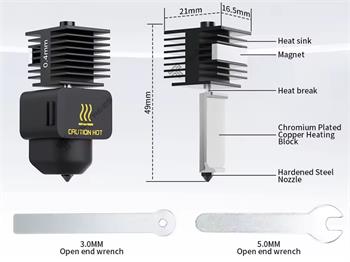 Hotend s vyměnitelnou tryskou pro Bambu Lab A1, A1 mini, H2D + 0,4mm tvrzená tryska