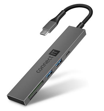 CONNECT IT CompactPRO USB-C hub + čtečka karet, (2xUSB-A 3.0, 1xUSB-C), externí, ANTRACITOVÝ (CHU-5150-AN)