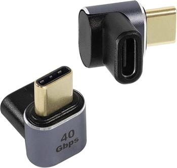 PremiumCord zahnutý 90° Adaptér USB-C Female - USB-C Male 40Gbps Aluminium (kur31-38)