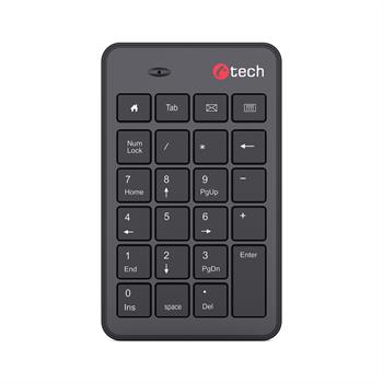 C-TECH klávesnice KBN-02W, bezdrátová, numerická, 23 kláves, USB slim black (KBN-02WS)