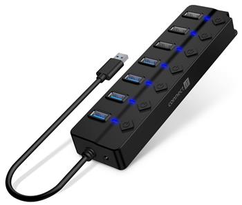 CONNECT IT Mighty Switch 2 USB-A hub, (4xUSB-A 3.0, 3xUSB-A 2.0), externí, ČERNÝ (CHU-5410-BK)