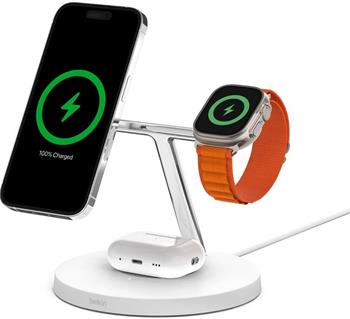 Belkin BOOST CHARGE™ PRO MagSafe 3v1 Bezdrátové nabíjení pro iPhone/Apple Watch/AirPods, bílá - NOVÁ VERZE (WIZ017vfWH)