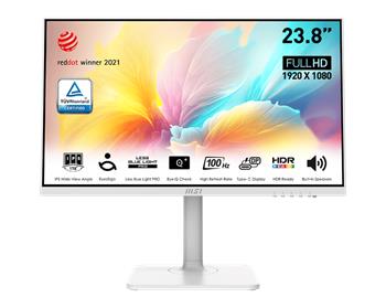 MSI monitor Modern MD2412PW, 23,8" IPS/1920 x 1080 (FHD)/100Hz/ HDMI/USB C/Pivot/Výškově nast./Bílá (Modern MD2412PW)