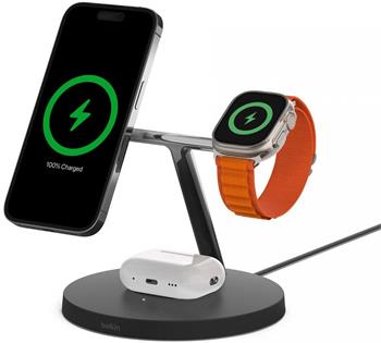 Belkin BOOST CHARGE™ PRO MagSafe 3v1 Bezdrátové nabíjení pro iPhone/Apple Watch/AirPods, černá - NOVÁ VERZE (WIZ017vfBK)