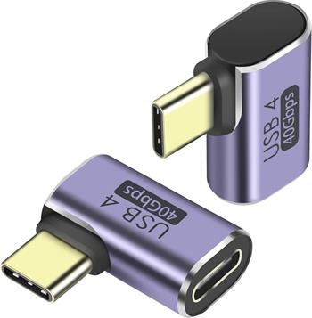 PremiumCord zahnutý 90° Adaptér USB-C Female - USB-C Male 40Gbps Aluminium (kur31-40)