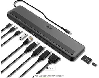 Acer 13in1 Type C Minidock: 3x USB3.0 (5Gbps Data Transfer), 1x USB-C (5Gbps Data transfer), 1x USB-C Power Delivery (u (HP.DSCAB.015)