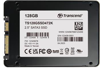 TRANSCEND SSD472K 128GB Industrial (3K P/E) SSD disk 2.5" SATA3, 3D TLC, BiCS5, 560MB/s R, 520 MB/s W, černý (TS128GSSD472K)