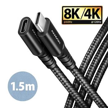 AXAGON BUCM32-CF15AB prodlužovací kabel USB-C (M) <-> USB-C (F), 1,5m, USB 20Gbps, PD 240W 5A, 8K HD, ALU, oplet, černý (BUCM32-CF15AB)