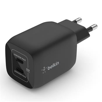 Belkin BOOST CHARGE™ Duální 65W USB-C Power Delivery GaN PPS nástěnná nabíječka, černá (WCH013vfBK)