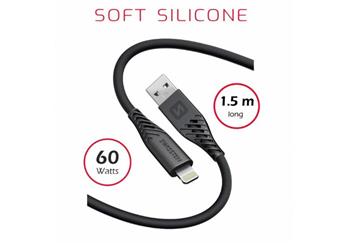 SWISSTEN DATOVÝ KABEL SOFT SILICONE USB / LIGHTNING 1,5 M 60W ČERNÝ (71533010)